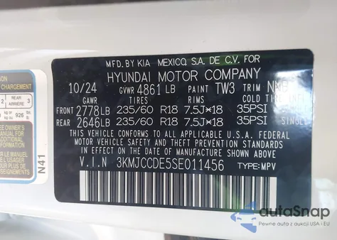 2025 Hyundai Tucson Sel Convenience z USA, uszkodzony, nr VIN 3KMJCCDE5SE011456